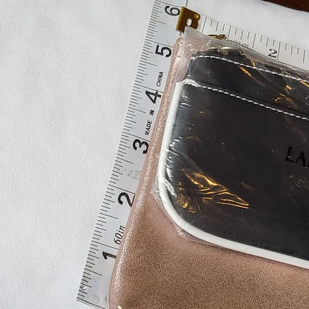 Lancôme Paris Makeup Bag Metallic Pink w Black Pouch Lot of 2
